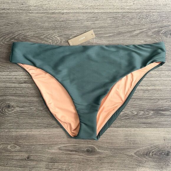 J.CREW Ribbed High Rise Cheeky Bikini Bottom Size 2X High Cut Leg Green NWT - Picture 1 of 6